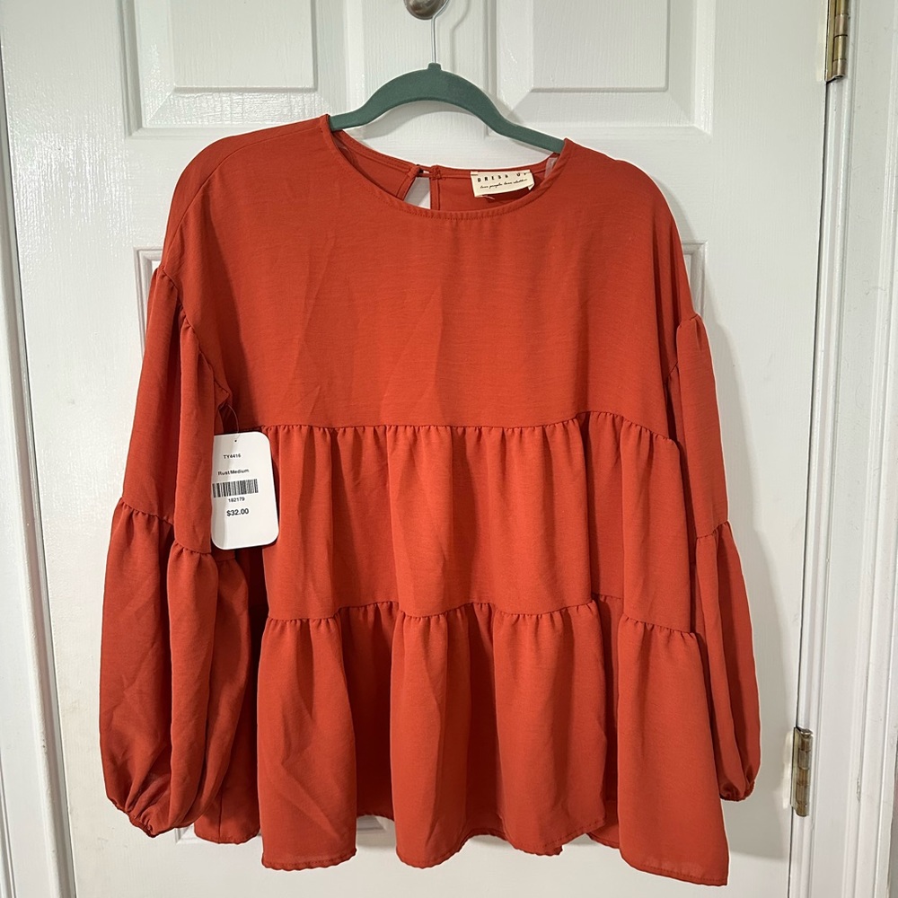 Burnt Orange Babydoll Top
